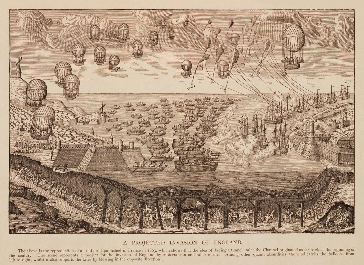 Een geplande invasie van Engeland, reproductie van Franse prent uit 1803 door French School