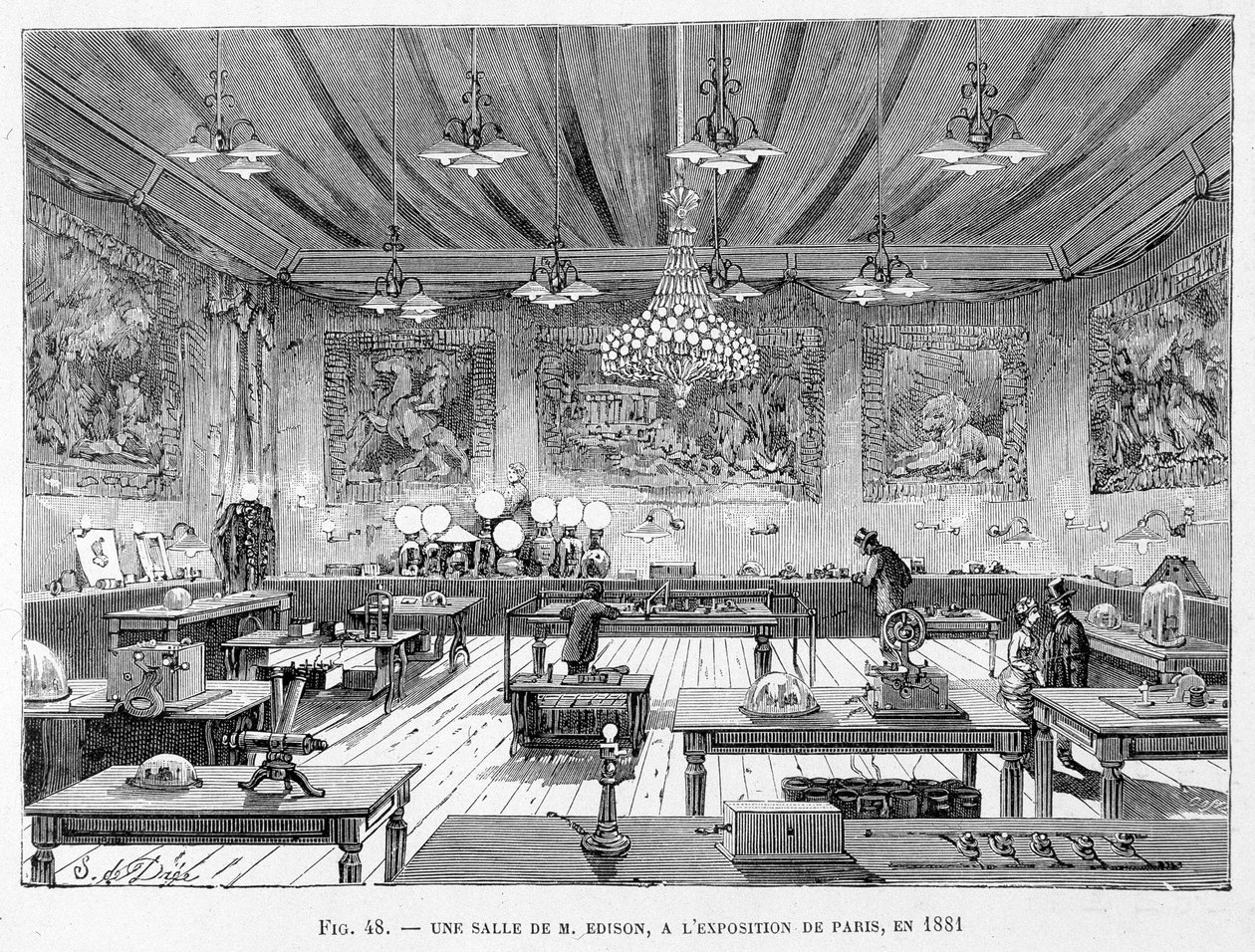Een kamer van de heer Edison op de Parijse tentoonstelling in 1881 - in 
