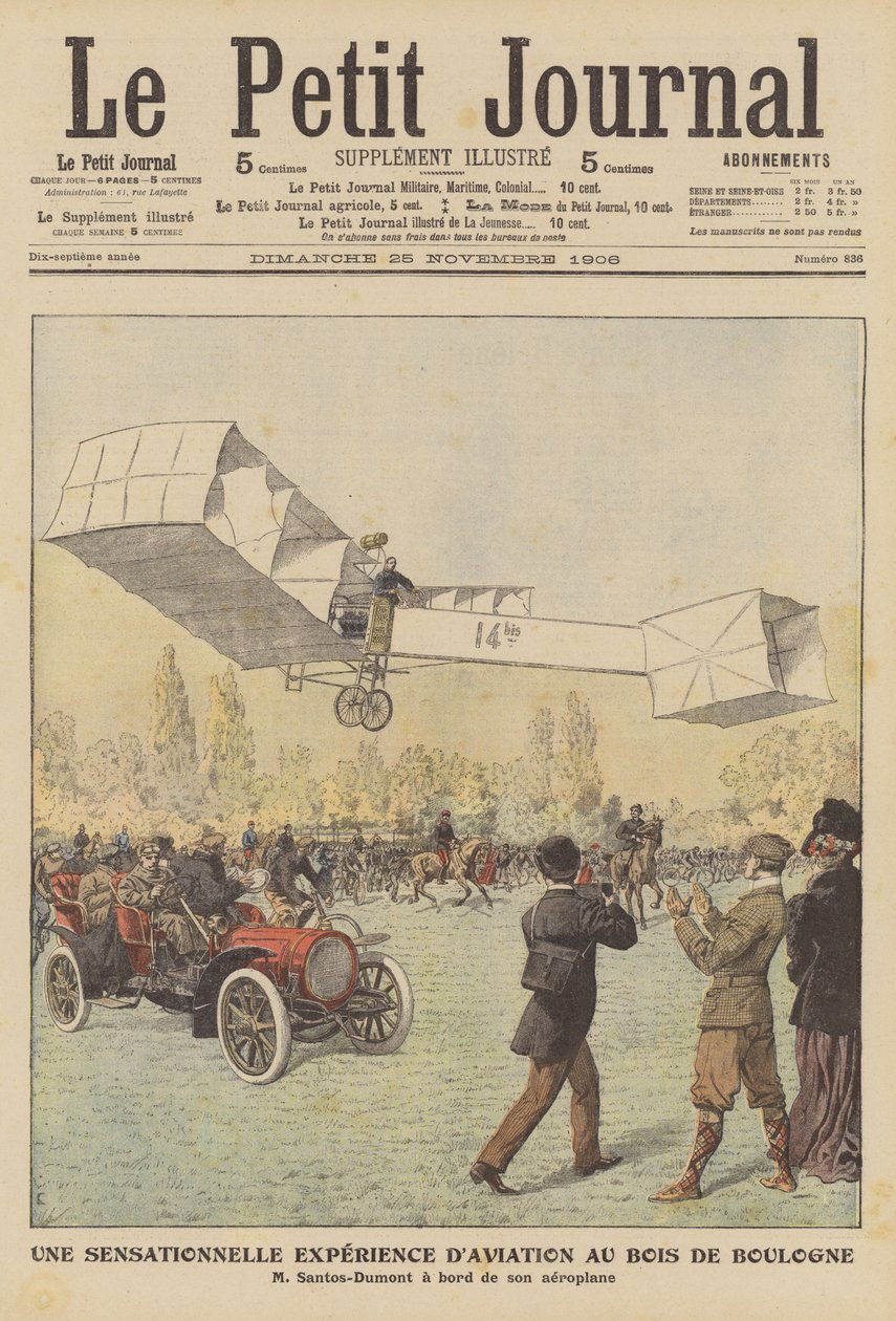 Een sensationele vlucht in het Bois de Boulogne, Parijs (kleurenlitho) door French School