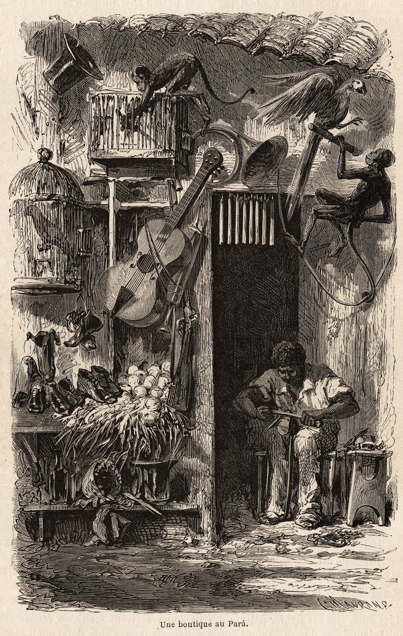 Een winkel in Para, illustratie voor de reis van Mr. Biard naar Brazilië in 1858-1859. Gravure in 