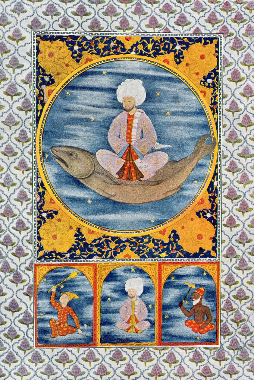 Abdallah van de Zee, illustratie uit De Arabische Nachten, 1895 (kleurgravure) door French School