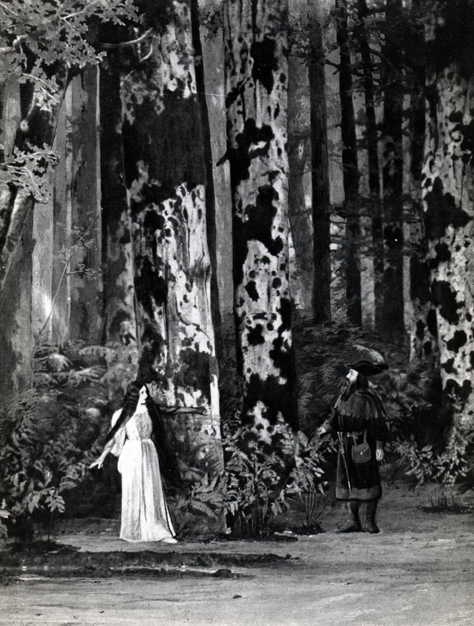 Acte I, Scene 1 van Pelleas et Melisande door Debussy, van een foto van de eerste productie in april 1902 van de opera in de Opera-Comique in Parijs, illustratie in Theatre magazine, juni 1902 door French School