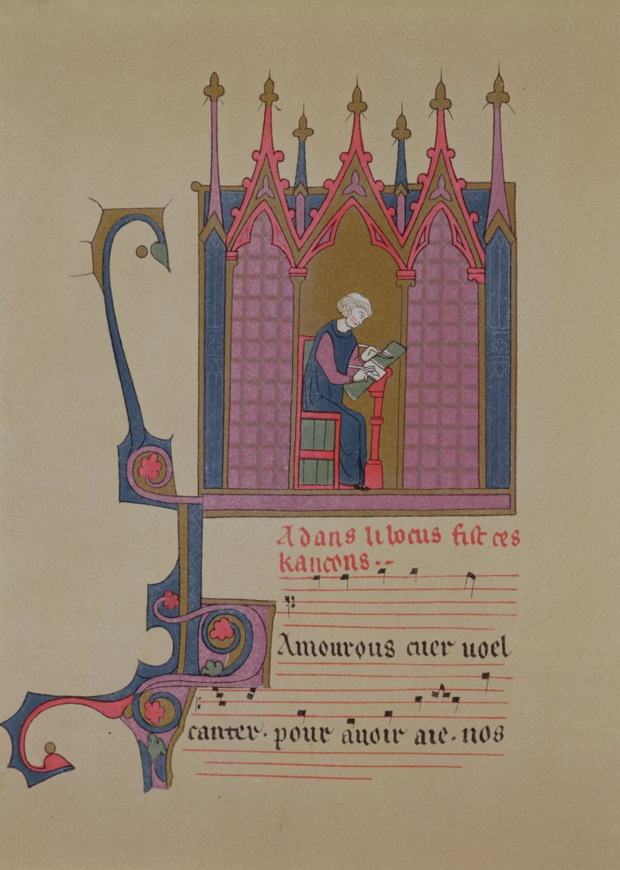 Adam de la Halle (1240-1288), facsimile van een 15e-eeuws manuscript, 19e eeuw door French School