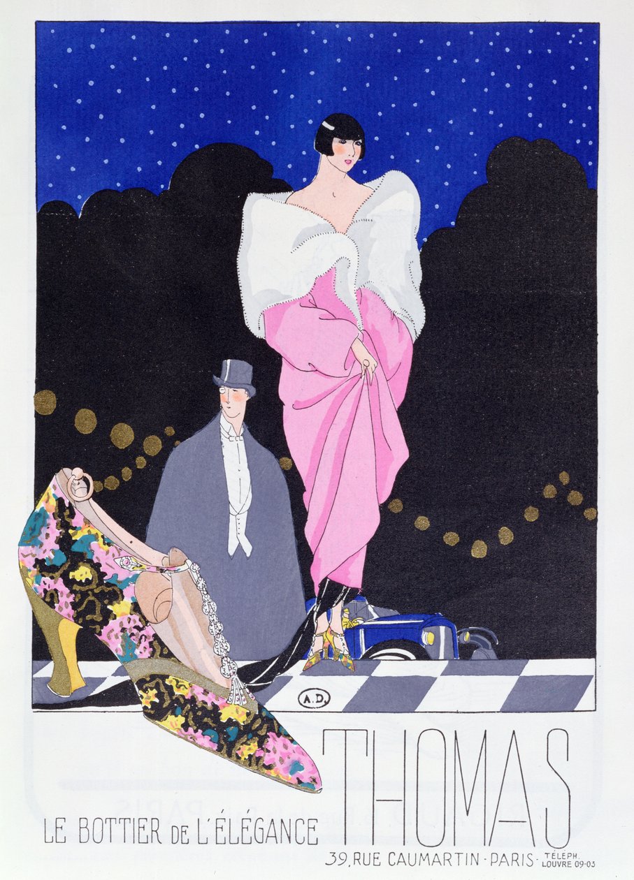 Advertentie voor de schoenmaker Thomas uit het modetijdschrift Art-Gout-Beaute, 1924 door French School