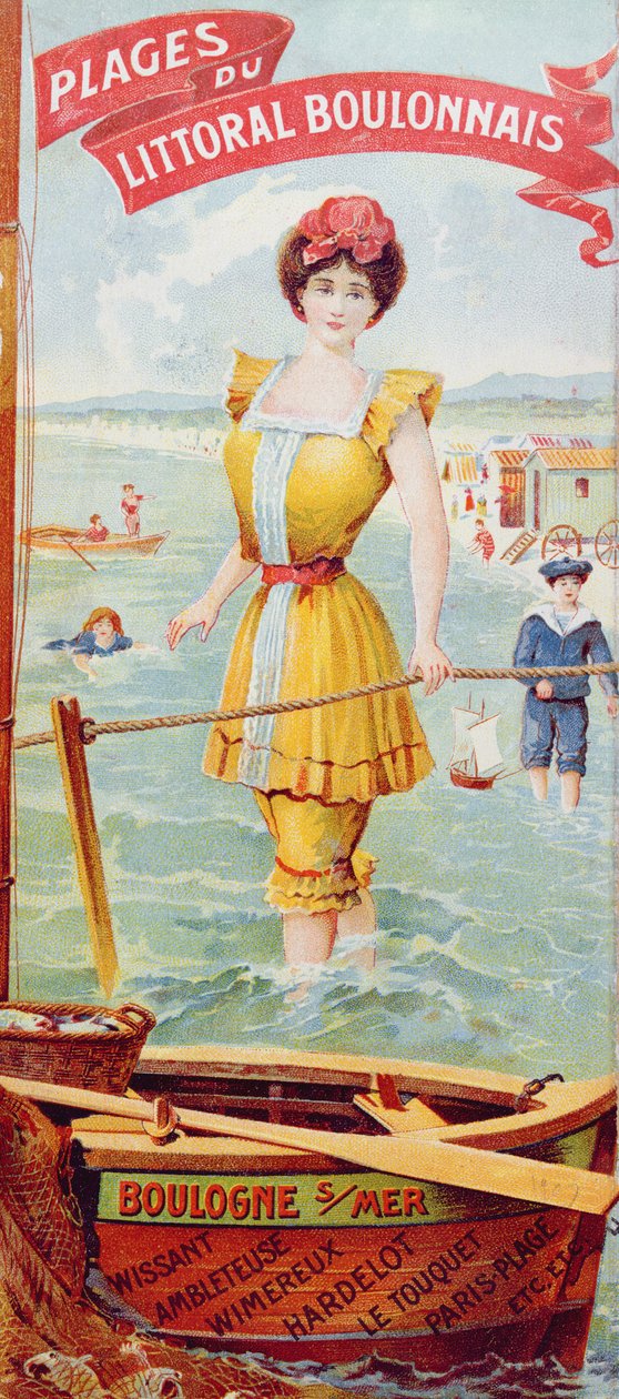 Advertentie voor de stranden langs de kust van Boulogne, ca. 1905 door French School