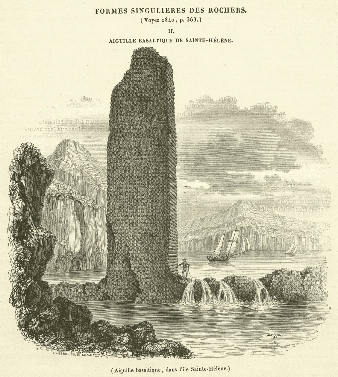 Basaltnaald op het eiland Sainte-Helene (gravure) door French School