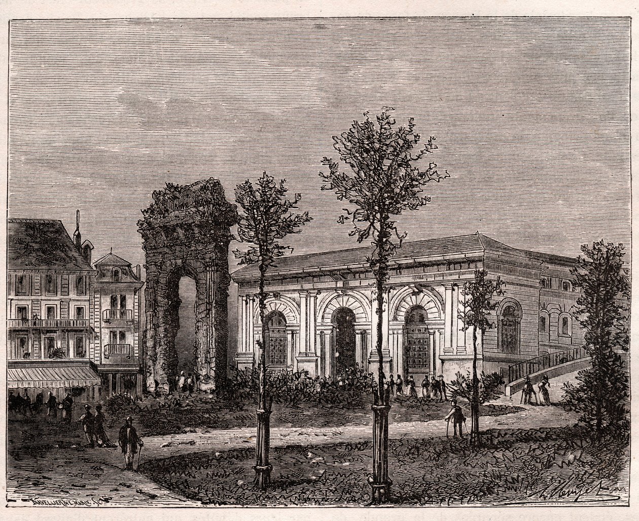 Aix-les-Bains - Savoye - de romaanse boog van Campanus - gravure in 