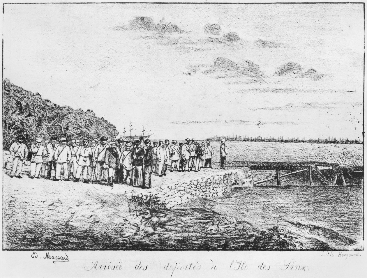 Album van het Isle of Pines, aankomst van de gedeporteerden, 1877 door French School