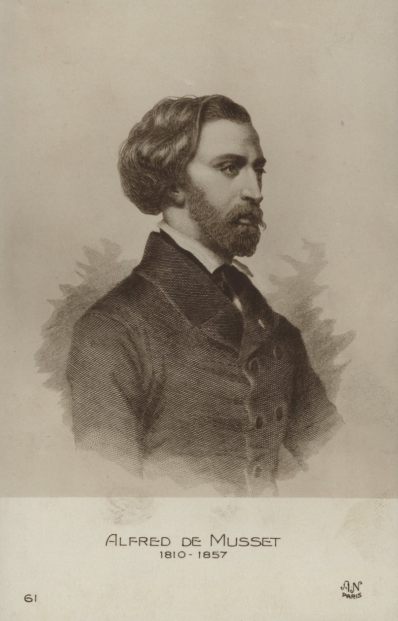 Alfred de Musset, Frans dramaturg, romanschrijver en dichter (litho) door French School