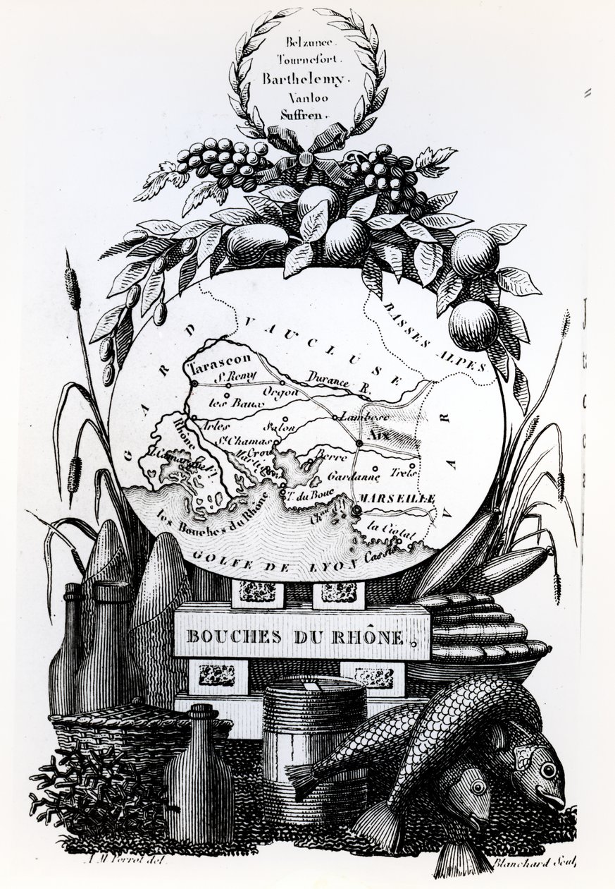 Allegorische kaart van het departement Bouches-du-Rhône, ca. 1830 door French School