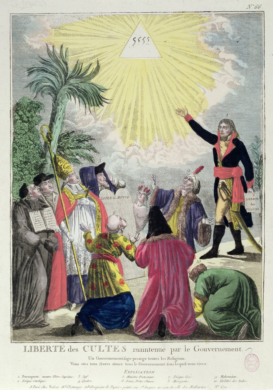 Allegorie van het Concordaat tussen Napoleon Bonaparte (1769-1821) en Paus Pius VII (1742-1823) 1801 door French School