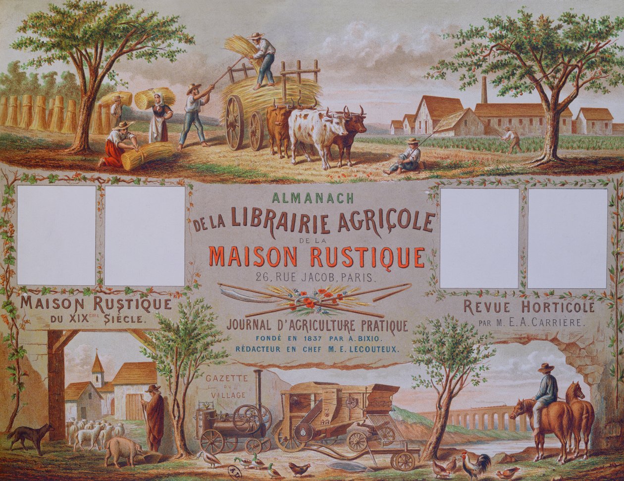 Almanak van de landbouwboekhandel La Maison Rustique, ca. 1860 (kleurgravure) door French School