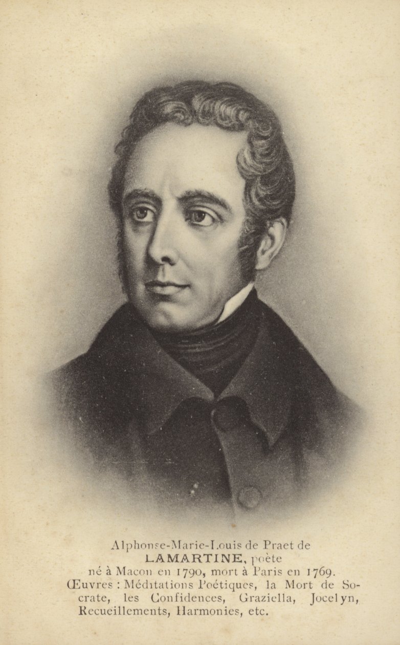 Alphonse de Lamartine (1790-1869), Frans schrijver, dichter en politicus (litho) door French School