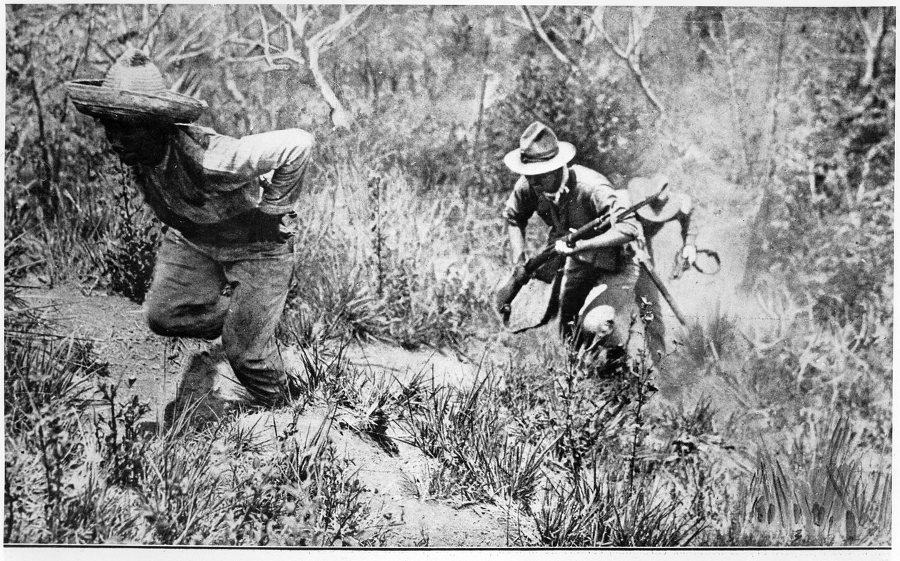 Amerikaanse soldaten achtervolgen een revolutionair, illustratie uit Le Monde Illustre gepubliceerd 13 juni 1914 door French School