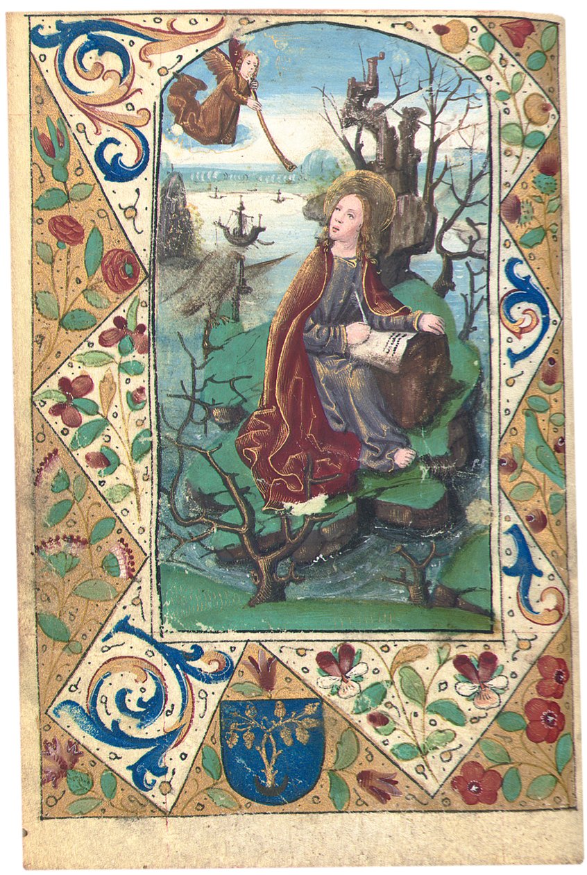 Een engel verschijnt aan Maria Magdalena in de wildernis, illustratie uit Getijdenboek, gebruik van Rome door French School