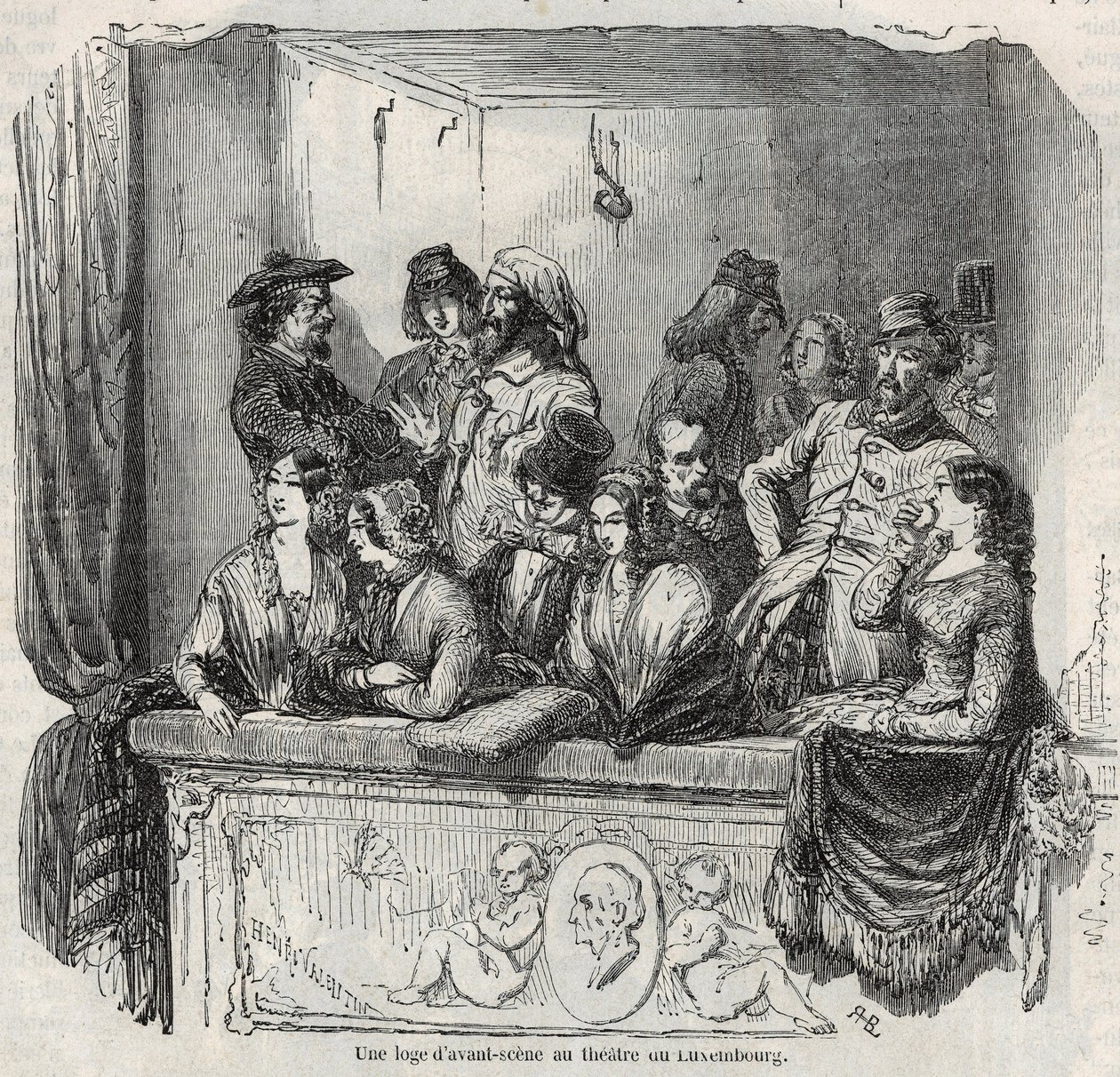 Een avant-scène lodge in het Luxemburg theater in Parijs in de 19e eeuw - Gravure in 