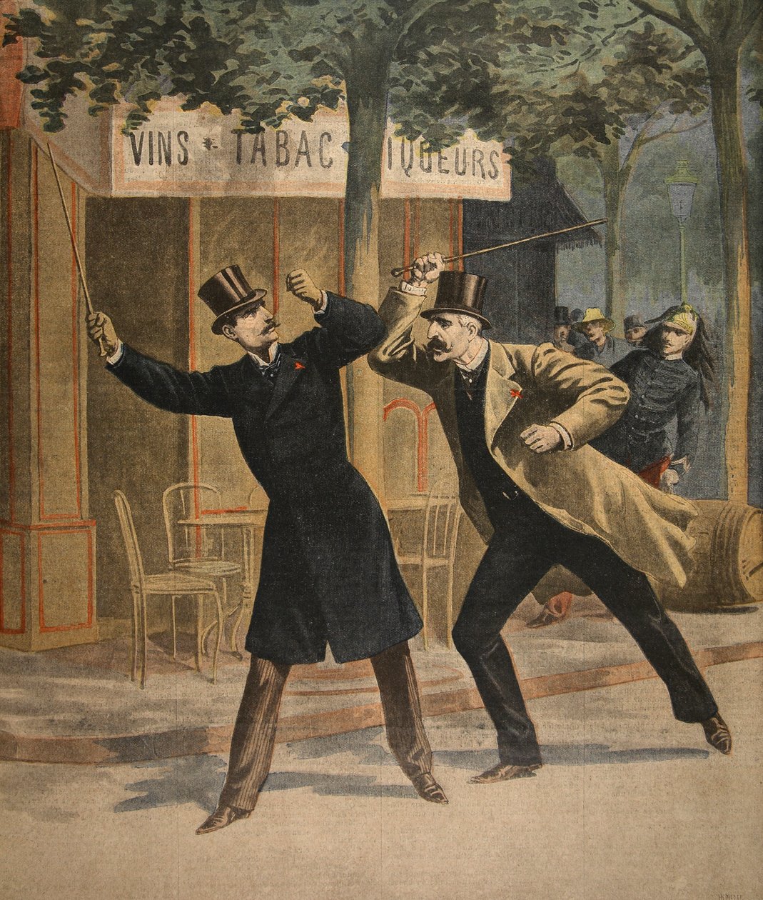 Een incident tussen Esterhazy en Picquart, illustratie uit Le Petit Journal: Supplement illustre, 17 juli 1898 door French School