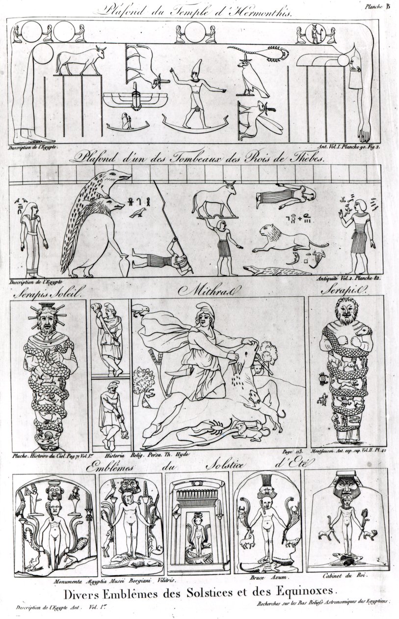Oude Egyptische en Perzische religieuze en astronomische illustraties en symbolen door French School