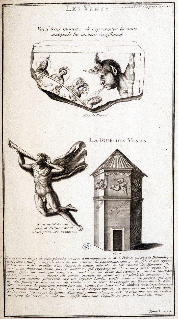 Oude voorstellingen van de wind en windtoren - gravure door French School