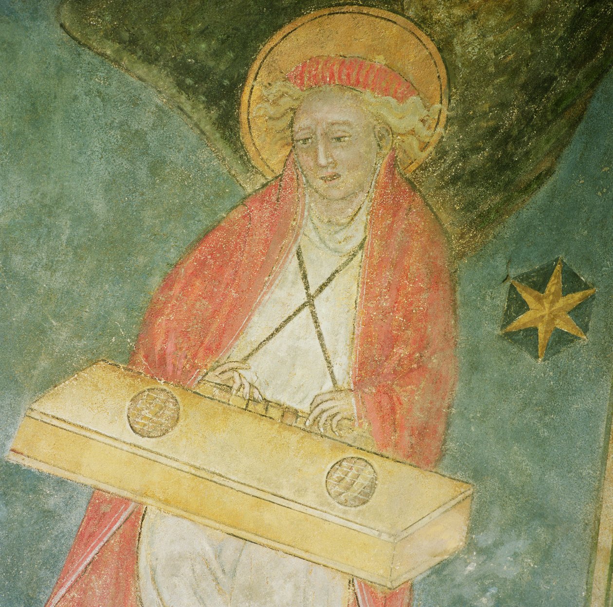 Engel die een klavecimbel speelt, detail van het gewelf van de crypte door French School