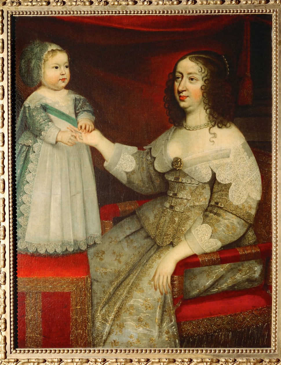 Anne van Oostenrijk en Lodewijk XIV ... (schilderij op doek) door French School