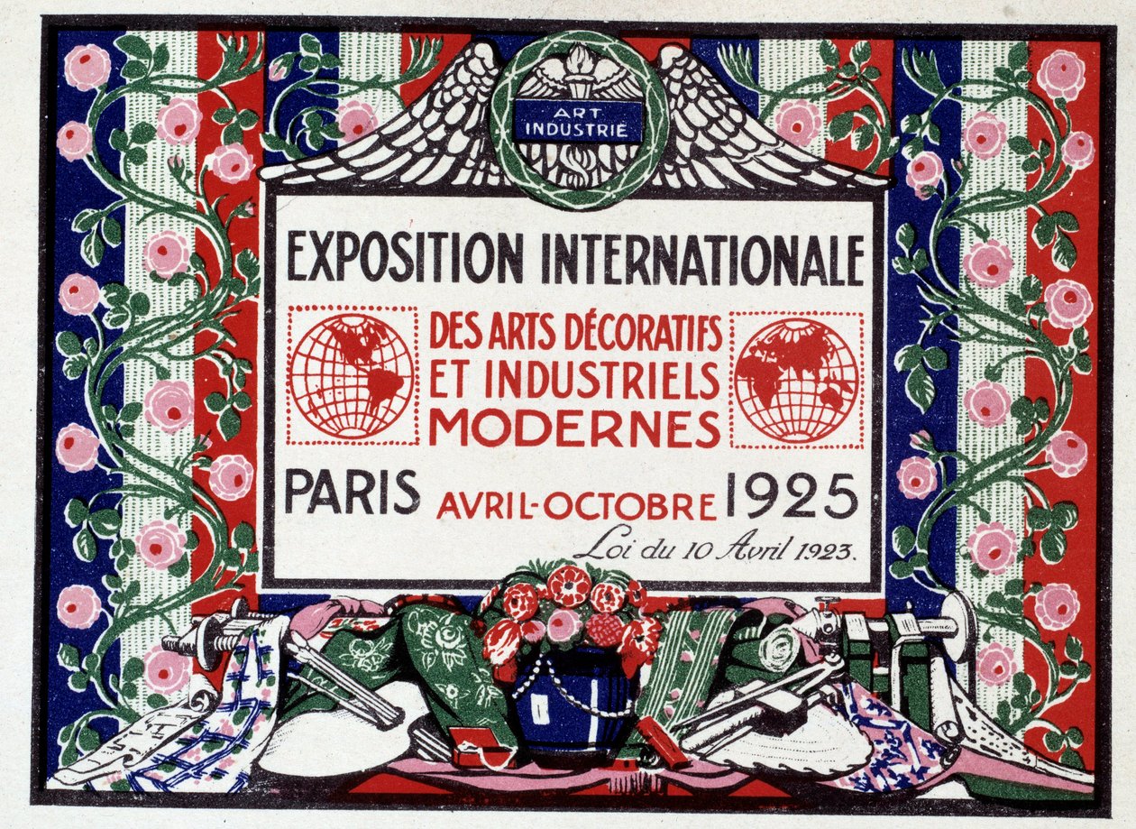 Anonieme poster voor de Internationale Tentoonstelling van Moderne Decoratieve en Industriële Kunsten door French School