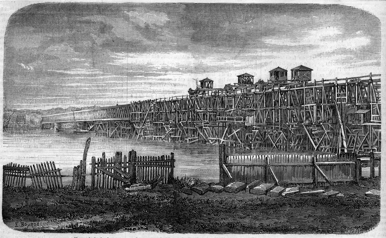 Architectuur: uitzicht op de werken van de metalen brug van Bordeaux, Gironde (33) door French School