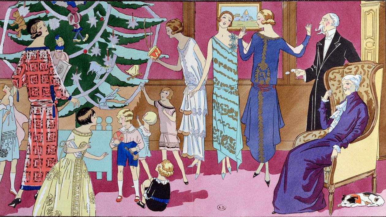 Rond de Kerstboom, modeplaat uit Art Gout Beaute magazine, december 1923 door French School