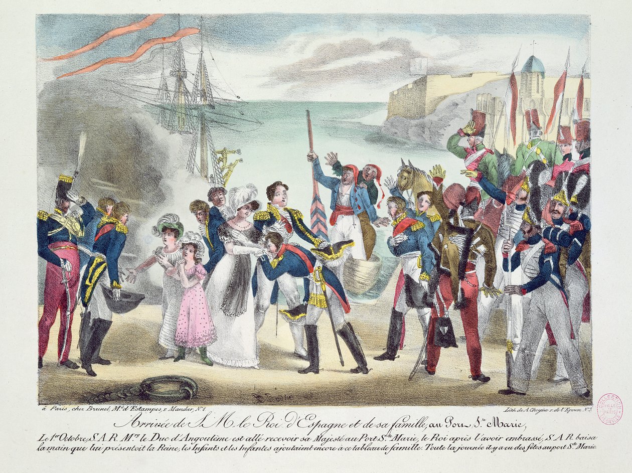 Aankomst van Zijne Majesteit Ferdinand VII en zijn familie bij Porte Sainte Marie, 1 Oktober 1823, 1823 door French School