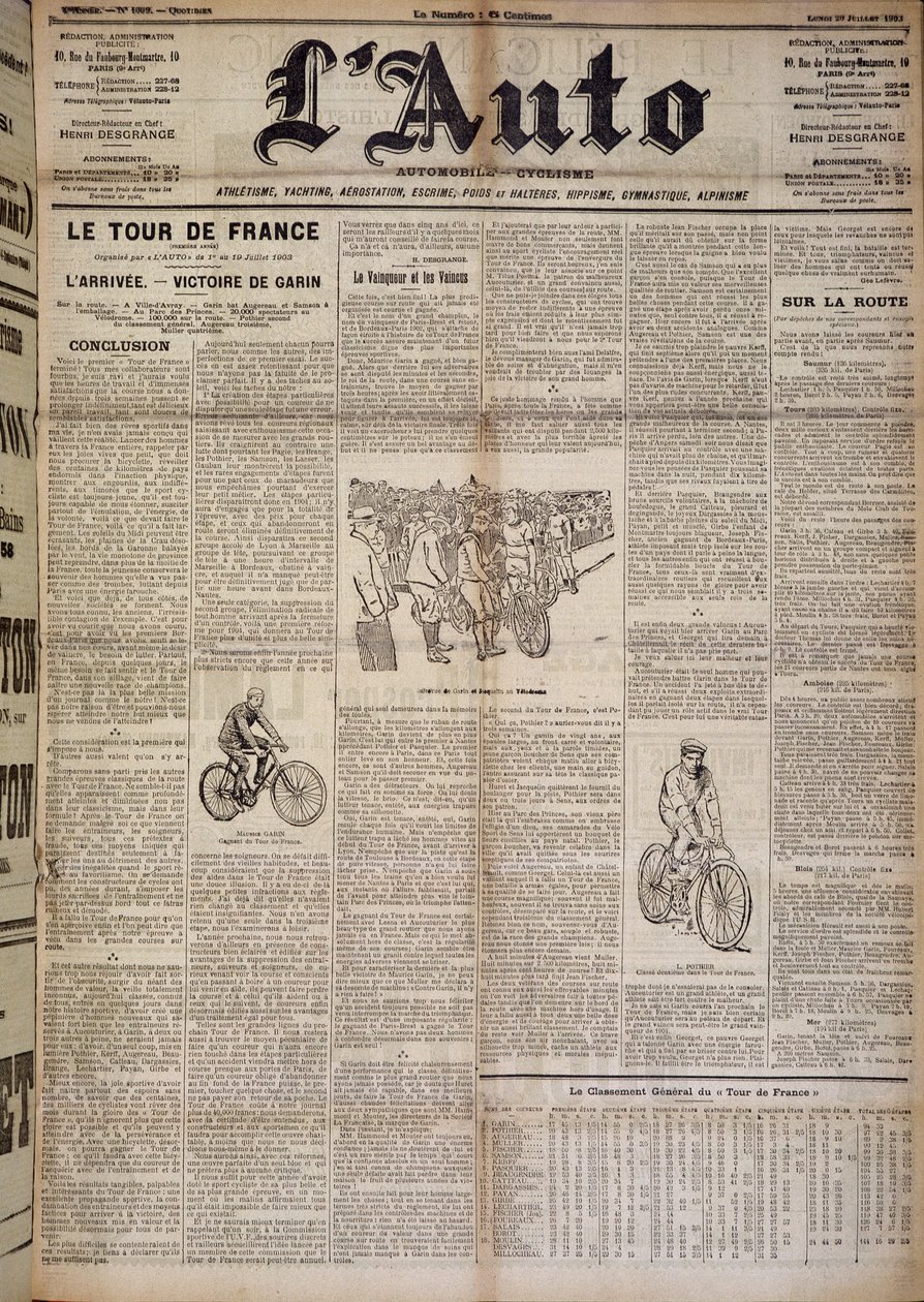 Artikel over de aankomst van de eerste ronde van Frankrijk - in 
