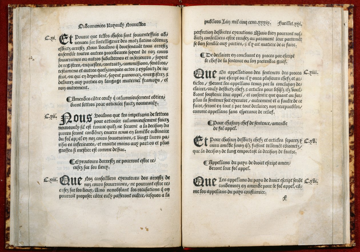 Artikelen 106, 107, 108 van de Ordonnantie van Villers-Cotterets, 1539 (gedrukt papier) door French School