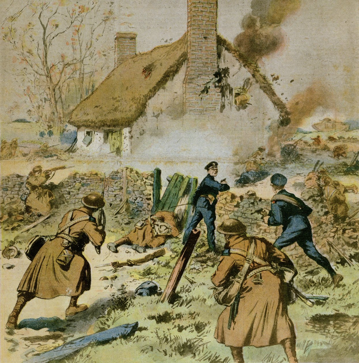 Aanval door politie en Britse troepen op een boerderij bezet door de Sinn-Fein, omslag van Le Petit Journal, 5 december 1910 door French School
