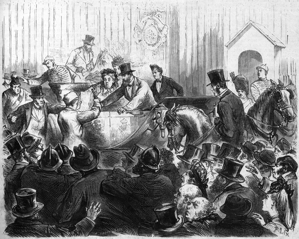 Aanval op Koningin Victoria van Engeland (1819-1901) door French School