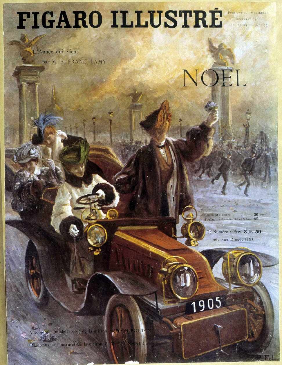 Automobiel Dion-Bouton 1905 en jassen en bont Grunwaldt - in 