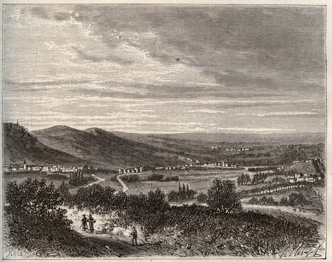 Ay en de berg van Reims - departement Marne - gravure in 