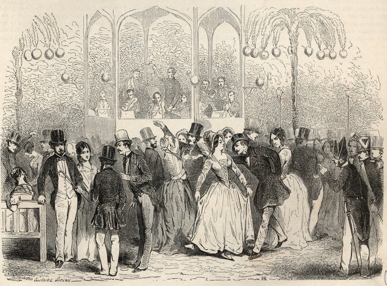 Bal Mabille (dans- en plezierinrichting, avenue Montaigne, Parijs) Gravure in "Tableau-de-Paris" door Edmond Texier 1852 door French School