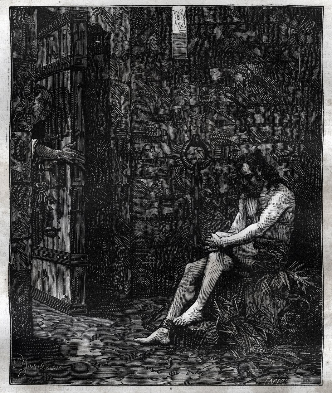 Balufeau opgesloten in de Bastille door Lodewijk XIII - Lodewijk XIII (1601-1643) liet Jacques Baloufeau, genaamd de Saint-Angel, opsluiten in de Bastille - in Paris a travers les siècles door French School