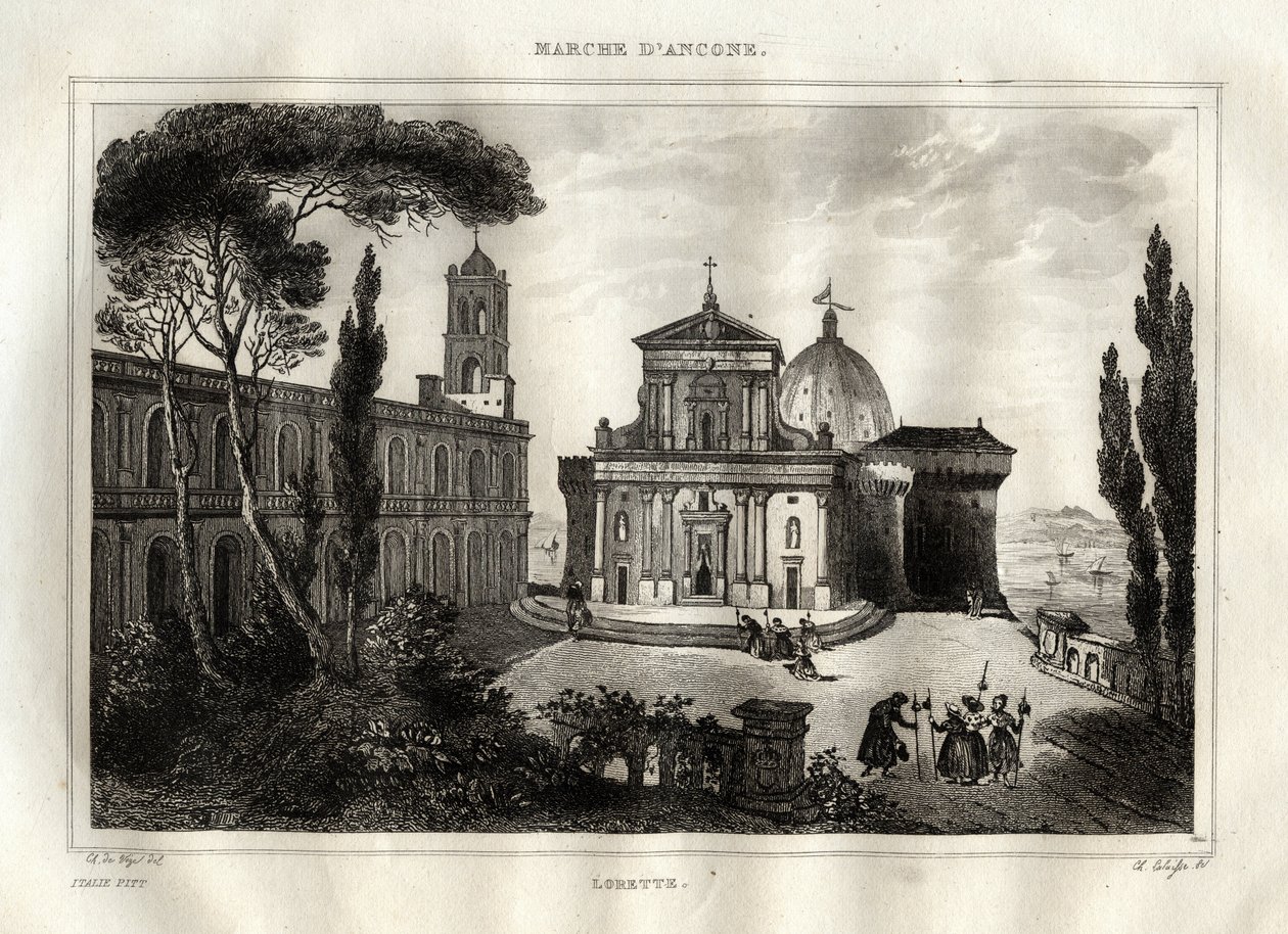 Basilica della Santa Casa - Loreto - Heiligdom van Lorette - Loreto - Basiliek van Onze-Lieve-Vrouw van Loreto - Heilige Huis van Loreto of Huis van Nazareth - Gravure uit 