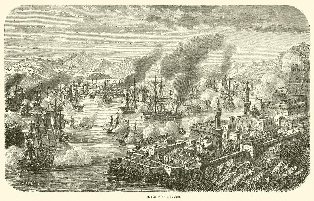 Slag bij Navarin (gravure) door French School