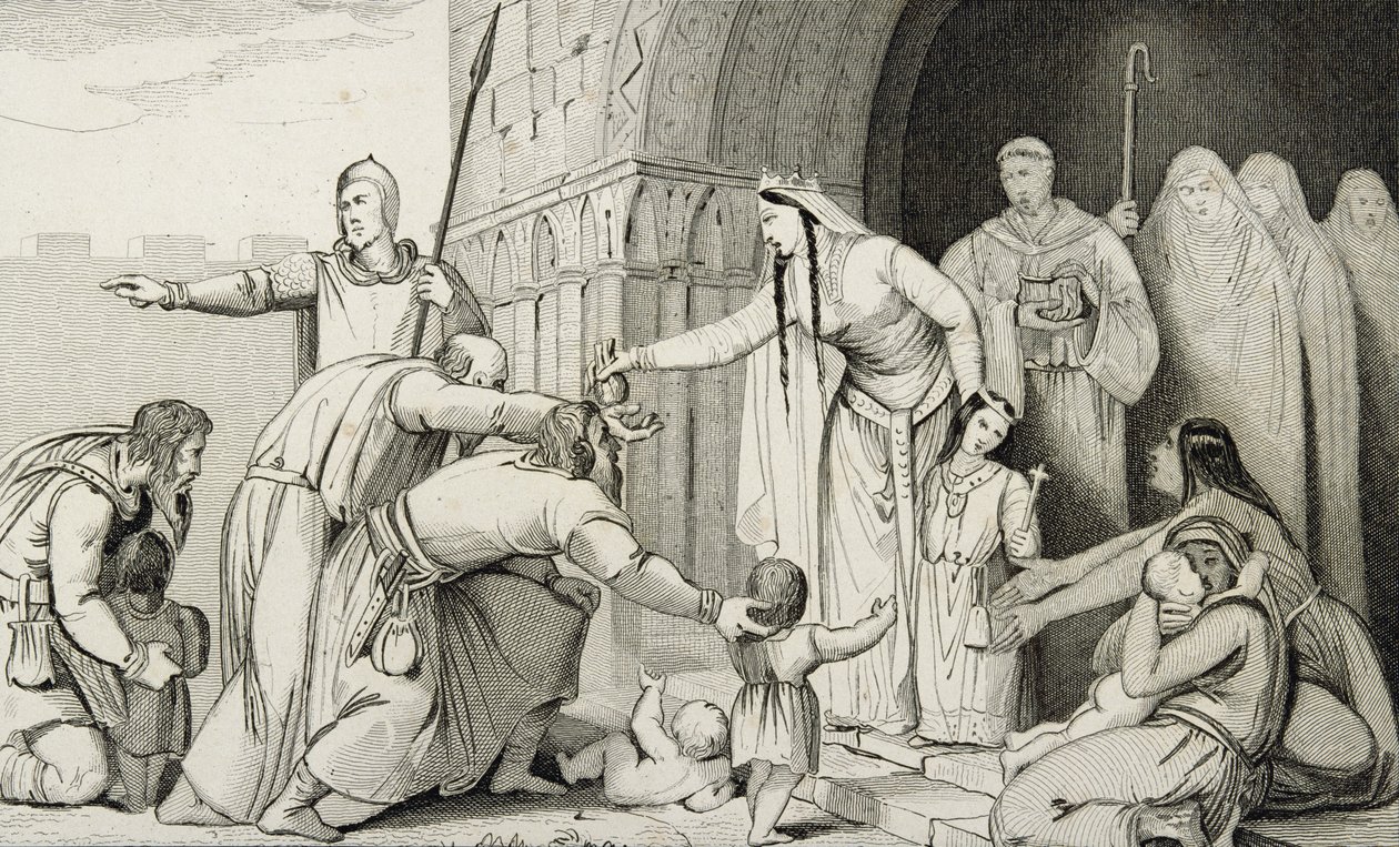 Bathilda geeft geld aan de armen, uit 