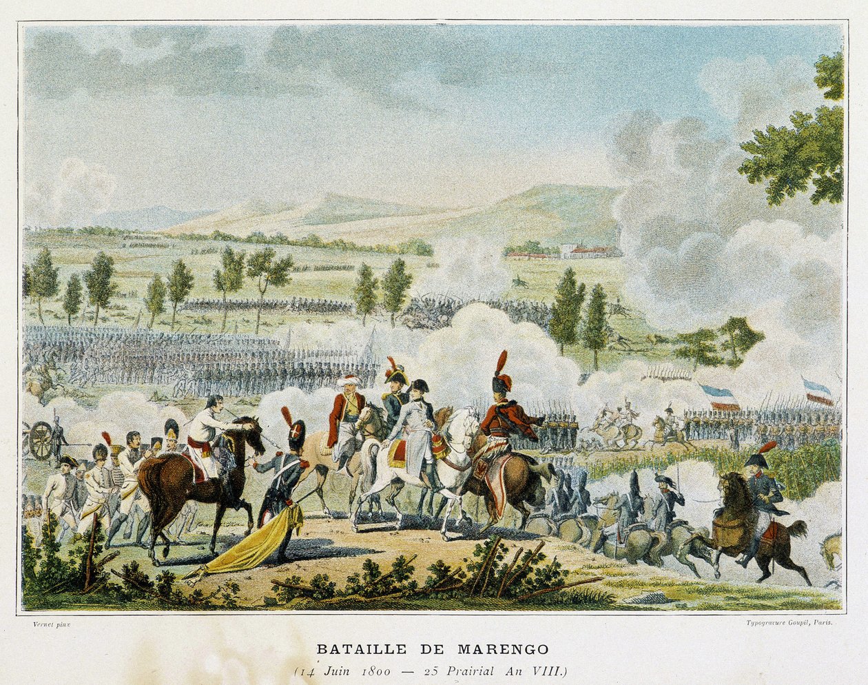 Slag bij Marengo (Piëmont - Italië) op 14 juni 1800, waarbij Bonaparte de overwinning behaalde op de Oostenrijkers door French School