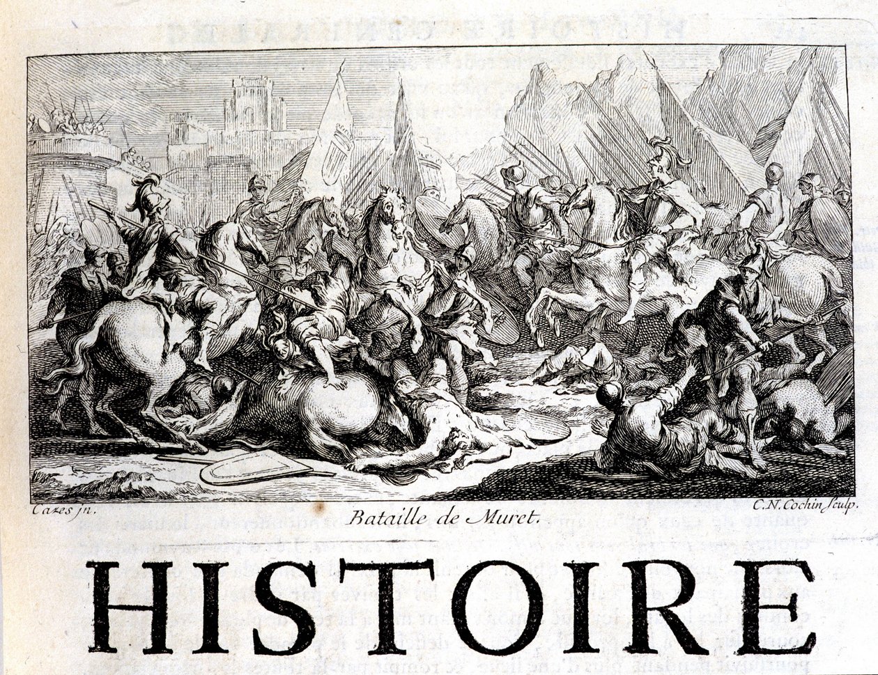 Slag bij Muret op 12 september 1213 - in "Histoire générale de Languedoc" door Joseph Vaissete, Parijs door French School