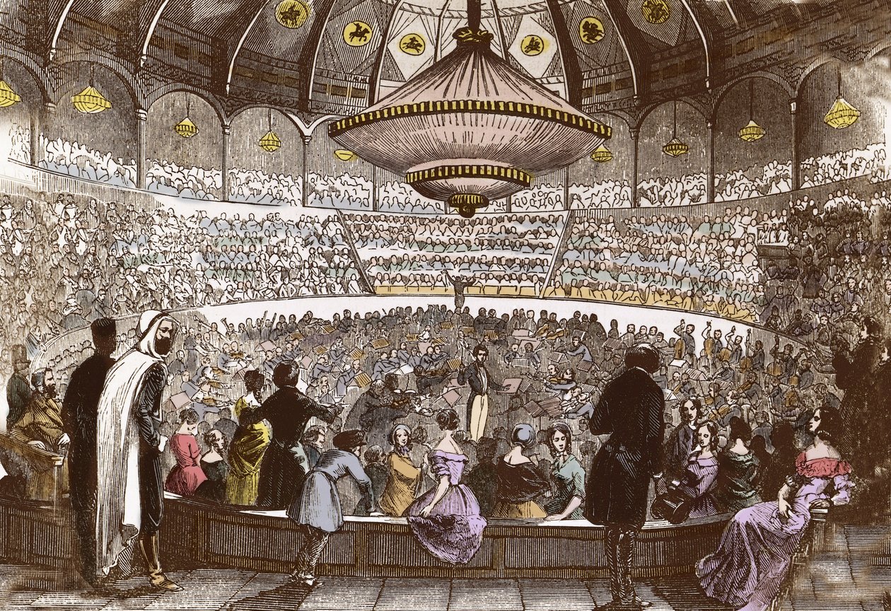 Berlioz dirigeert zijn concert op 19 januari 1845 in Cirque Olympique in Parijs - Hector Berlioz (1803-1869), in de zaal van het Olympisch Circus van de Champs Elysées in Parijs door French School