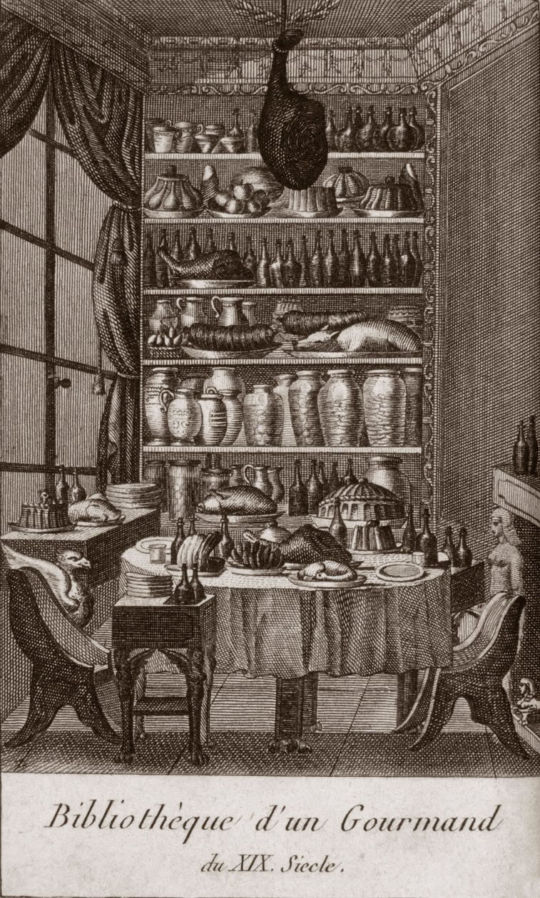 Bibliotheek van een fijnproever uit de 19e eeuw - gravure in 