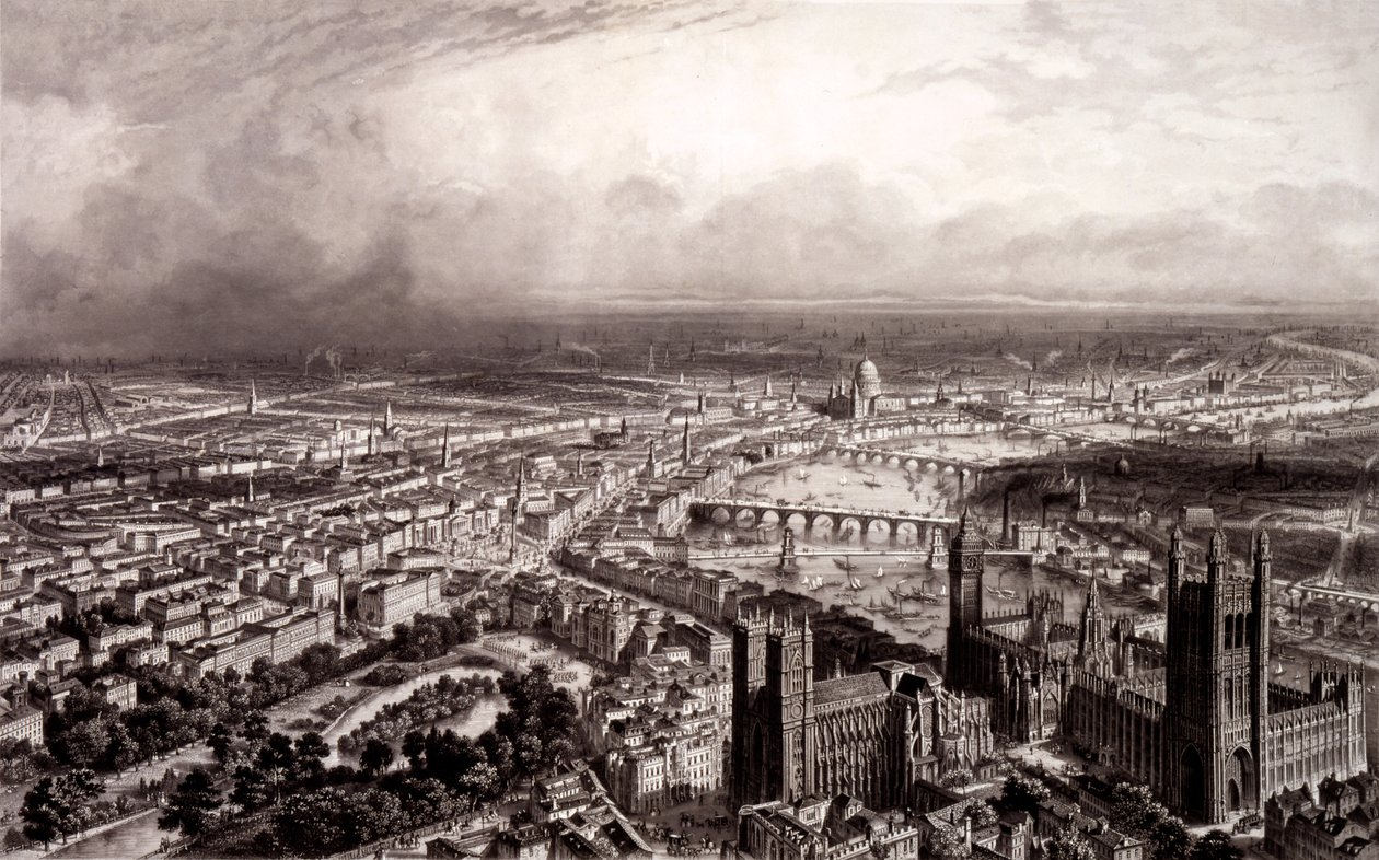 Vogelvlucht van Londen, ca.1840-55 door French School
