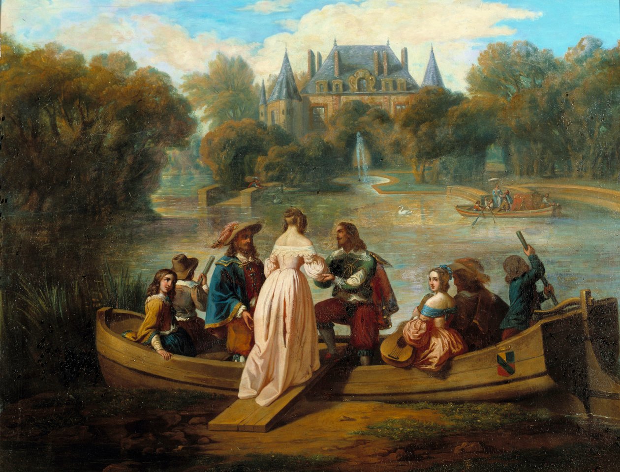 Boottocht op het meer van het kasteel door French School
