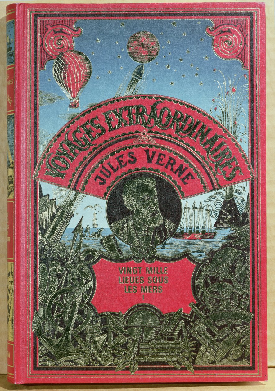 Boekomslag voor 20.000 mijlen onder zee door Jules Verne (1828-1905) 1870 door French School