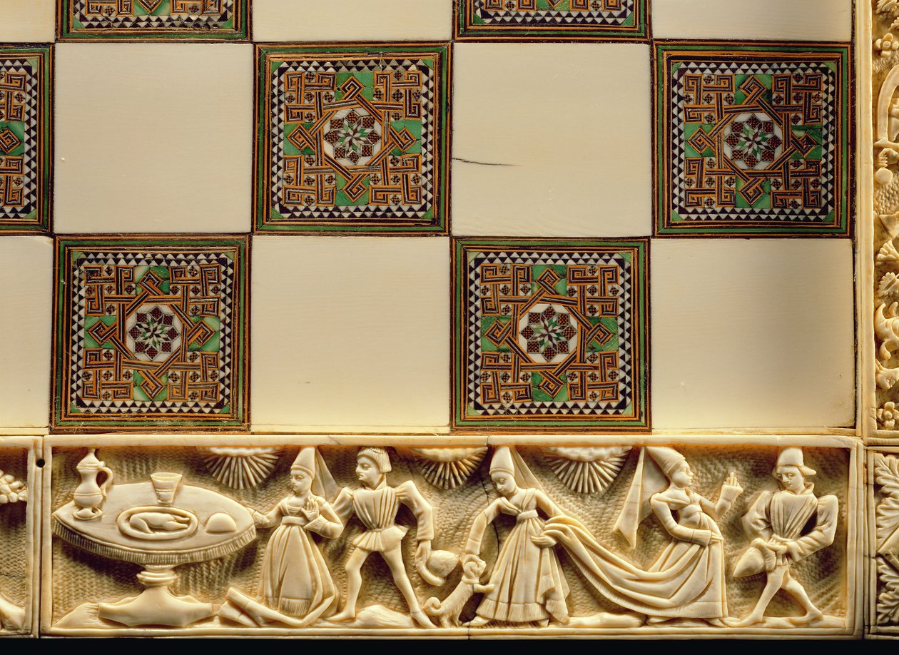Rand van een schaakbord die het hofleven afbeeldt, 1415 door French School