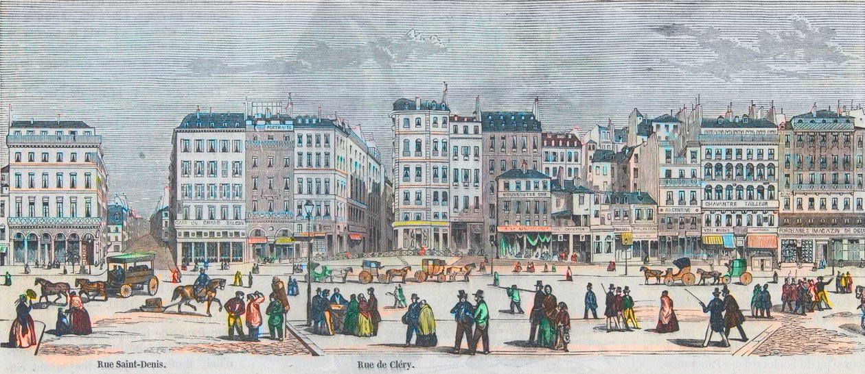 Boulevard Saint-Denis en Boulevard Bonne-Nouvelle - Rue Saint-Denis - Rue de Clery - Gravure in 