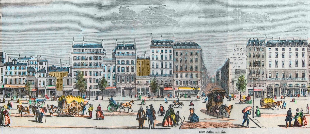 Boulevard Saint-Denis zuidkant - Rue Saint Martin - Gravure in 